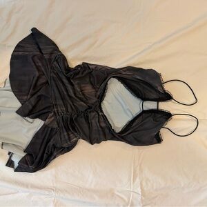 Chest round cut out Black and Gray Dress